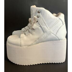 Yru Qozmo 2 Hi White Platform Sneakers •Women 8/39• Vegan Lather Y.R.U. Goth
